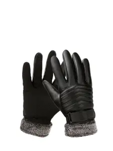 Alexvyan Men Warm Winter Protective Windstorm Leather Riding Gloves
