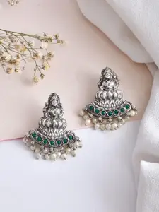 DASTOOR Silver-Plated Oxidised Contemporary Chandbalis