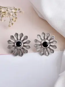 DASTOOR Silver-Plated Oxidised Contemporary Studs Earrings