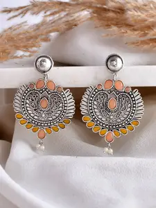 DASTOOR Silver-Plated Oxidised Contemporary Drop Earrings