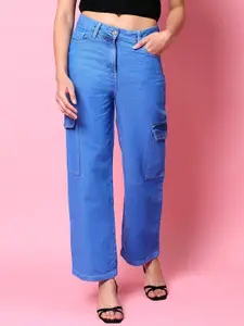 Freehand Women Blue Flared Clean Look Cargo Jeans