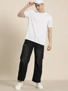 HERE&NOW Men Baggy Fit Pure Cotton Low Distress Jeans