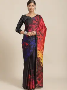Mitera Yellow & Red Abstract Printed Pure Georgette Saree
