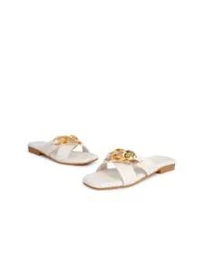 stylzrepublic Chain Embellished Cross Strap Open Toe Flats