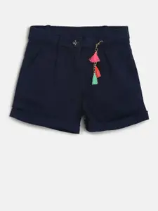 Peppermint Girls Navy Blue Solid Regular Fit Regular Shorts