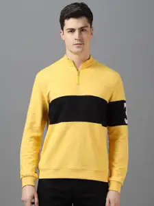 Urbano Fashion Colourblocked Mock Collar Half Zipper Pullover Sweatshirt