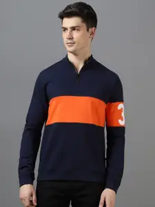 Urbano Fashion Colourblocked Mock Collar Pullover Sweatshirt