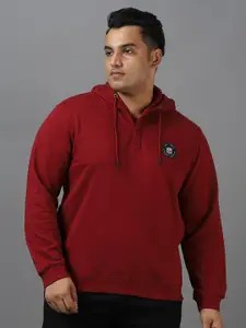 Urbano Plus Size Cotton Solid Button Hooded Neck Sweatshirt