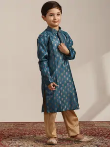 Manyavar Boys Woven Design Mandarin Collar Kurta with Pyjamas