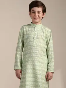 Manyavar Boys Geometric Printed Mandarin Collar Kurta with Pyjamas