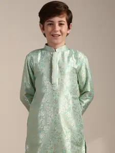 Manyavar Boys Floral Woven Design Regular Zari Kurta With Pyjamas