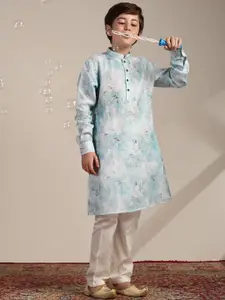 Manyavar Boys Floral Printed Mandarin Collar Kurta with Pyjamas