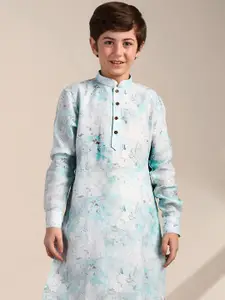 Manyavar Boys Floral Printed Mandarin Collar Kurta with Pyjamas