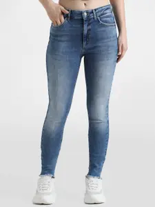ONLY Women Skinny Fit Low Distress Light Fade Stretchable Jeans