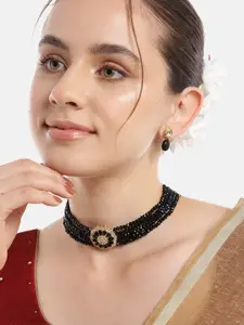 Anouk Women Gold-Plated Kundan & AD Studded Choker Necklace with Earrings