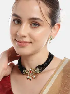 Anouk Women Gold-Plated Kundan & AD Studded Choker Necklace with Earrings