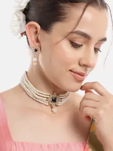 Anouk Women Gold-Plated Kundan & AD Studded Choker Necklace with Earrings