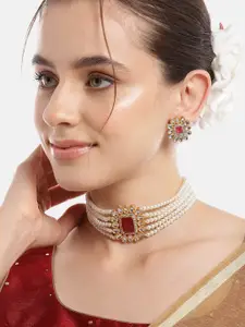 Anouk Women Gold-Plated Kundan & AD Studded Choker Necklace with Earrings
