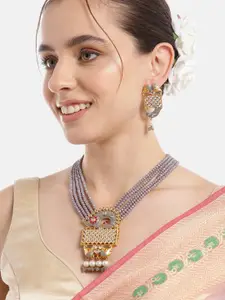 Anouk Women Gold-Plated Kundan & Pearl Studded Layered Necklace with Earrings