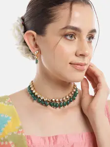 Anouk Women Gold-Plated Kundan Studded Choker Necklace with Earrings