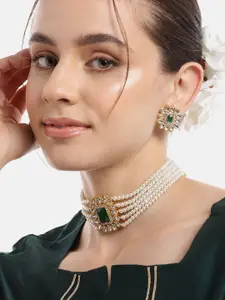 Anouk Women Gold-Plated Kundan & AD Studded Choker Necklace with Earrings