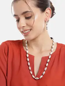 Anouk Women Silver-Plated Beaded Necklace with Earrings