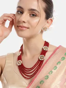 Anouk Women Gold-Plated Kundan Studded Necklace with Earrings