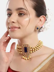 Anouk Women Gold-Plated Kundan & Pearl Studded Choker Necklace with Earrings