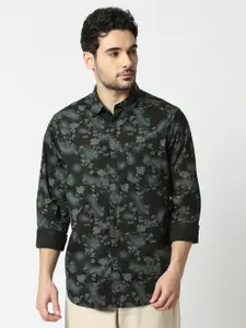 VALEN CLUB Slim Fit Floral Printed Spread Collar Cotton Casual Shirt