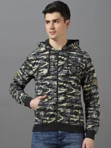 Urbano Fashion Camouflage Printed Hooded Front-Open Sweatshirt