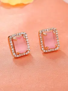 Estele Rose Gold-Plated Cubic Zirconia Studded Square Studs Earrings
