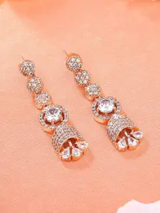 Estele Rose Gold-Plated Cubic Zirconia Studded  Geometric Drop Earrings