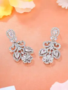 Estele Rhodium-Plated Cubic Zirconia Studded Drop Earrings