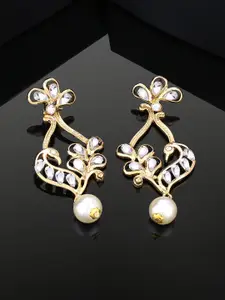 Estele Gold-Plated Peacock Shaped Drop Earrings