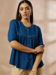 all about you Round Neck Gathered Cotton Regular Top