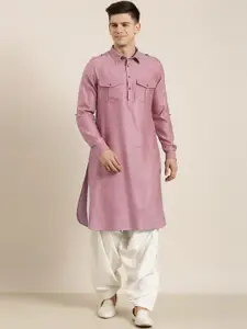 TheEthnic.Co Shirt Collar Long Sleeves Cotton Pathani Kurta