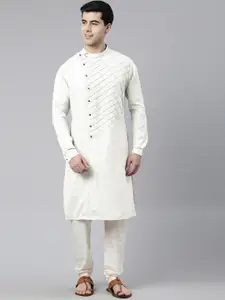 TheEthnic.Co Geometric Embellished Mandarin Collar Cotton Angrakha Kurta