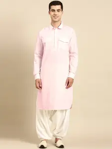 TheEthnic.Co Shirt Collar Roll Up Sleeves Cotton Pathani Kurta