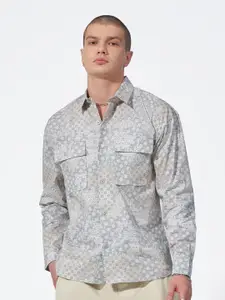 Maniac Classic Oversized Floral Printed Spread Collar Long Sleeve Casual Shirt