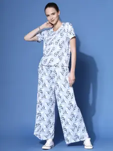 Oomph! Printed Round Neck T-shirt And Trousers Co-Ords