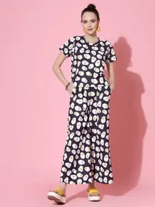 Oomph! Women Printed Round Neck T-shirt And Palazzos Co-Ords Set