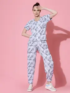 Oomph! Women Printed Round Neck T-shirt And Joggers Co-Ords Set