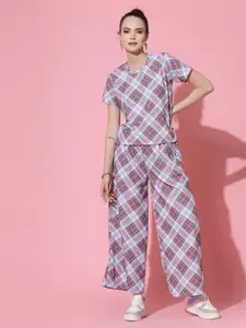 Oomph! Checked Round Neck T-shirt and Trousers Co-Ords