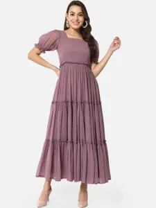 BAESD Square Neck Puff Sleeves Gathered Detailed Tiered Maxi Dress