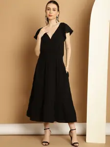 NoBarr Extended Sleeves Smocked Cotton Fit & Flare Midi Dress