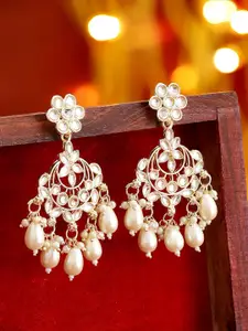 Rubans Gold-Plated Artificial Stones and Beads Studded Jhumkas Earrings