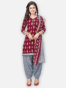 SALWAR STUDIO Abstract Printed Silk Crepe Unstitched Dress Material
