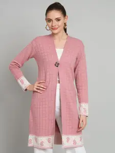 BROOWL Checked Woollen Button Longline Shrug