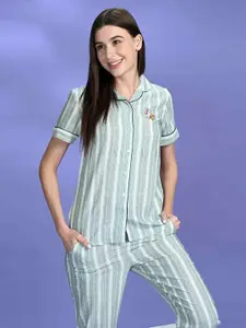 July Striped Shirt & Pyjamas Night suit