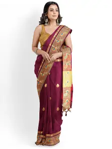 KALINI Woven Design Zari Silk Cotton Paithani Saree